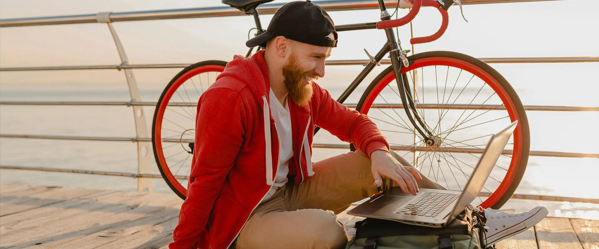 Freelancer working online on laptop as a remote team member
